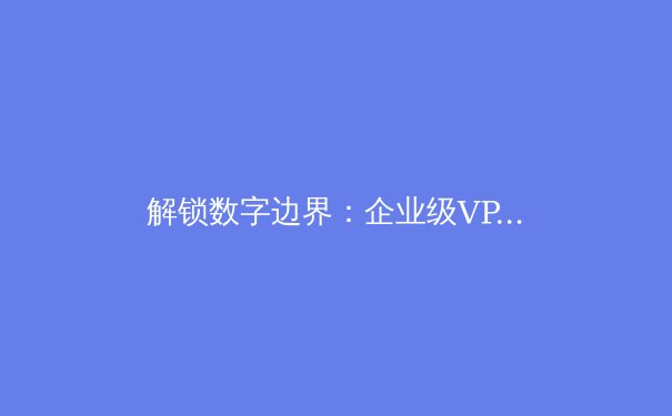 解锁数字边界：企业级VPN技术演进与安全访问新范式